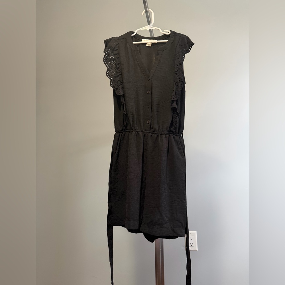 Monteau Black Eyelet Sleeve Button-Front Mini Dress